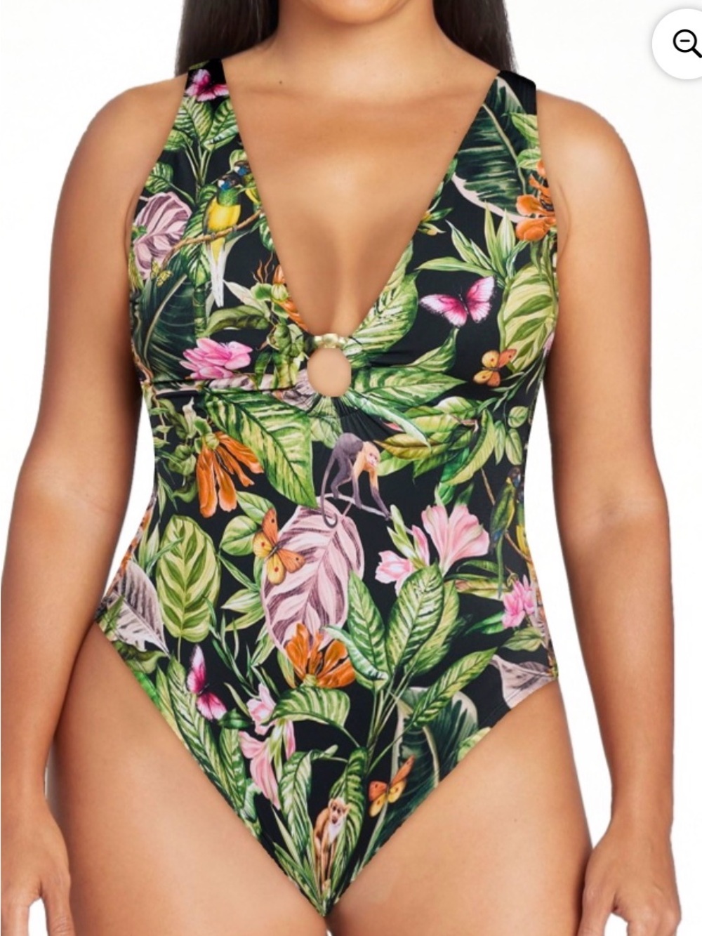 sofia by sofia vergara Black Tropical Floral One-Piece Swimsuit with Keyhole